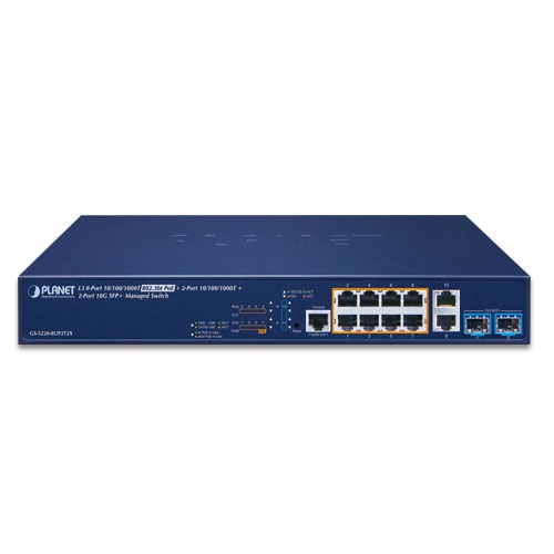 Switch Planet GS-5220-8UP2T2X 10x 1Gb 2x SFP+ 240 W PoE+